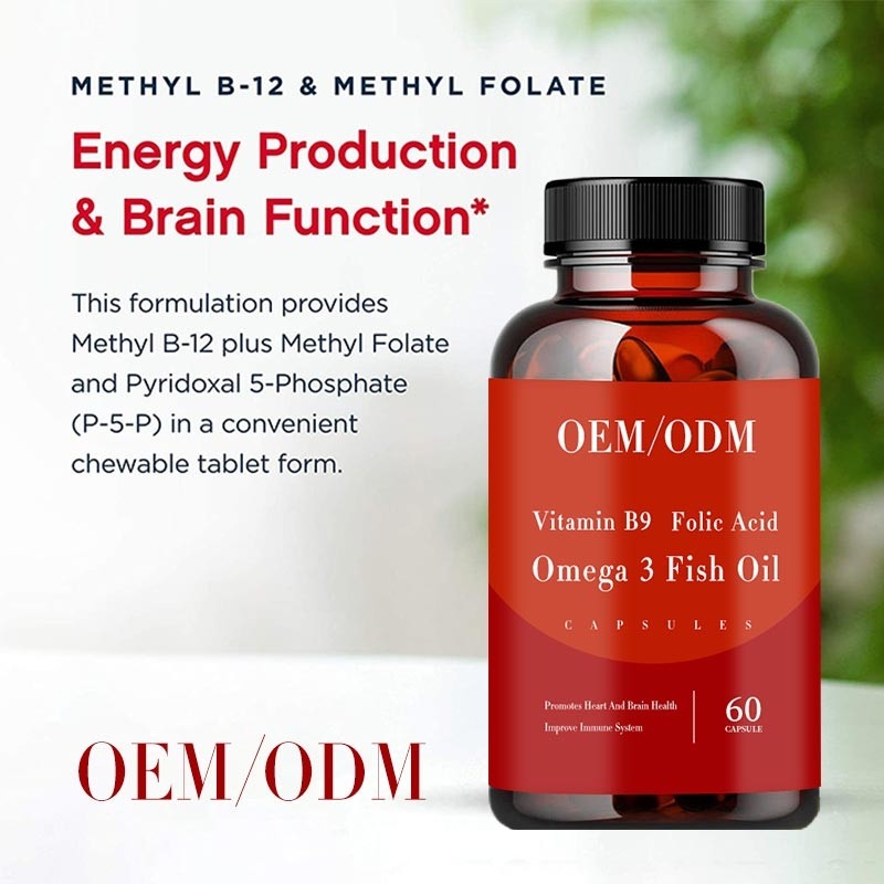A ômega do óleo de peixes do ácido fólico da vitamina B9 3 vitaminas Softgel promove o coração e o Brain Health