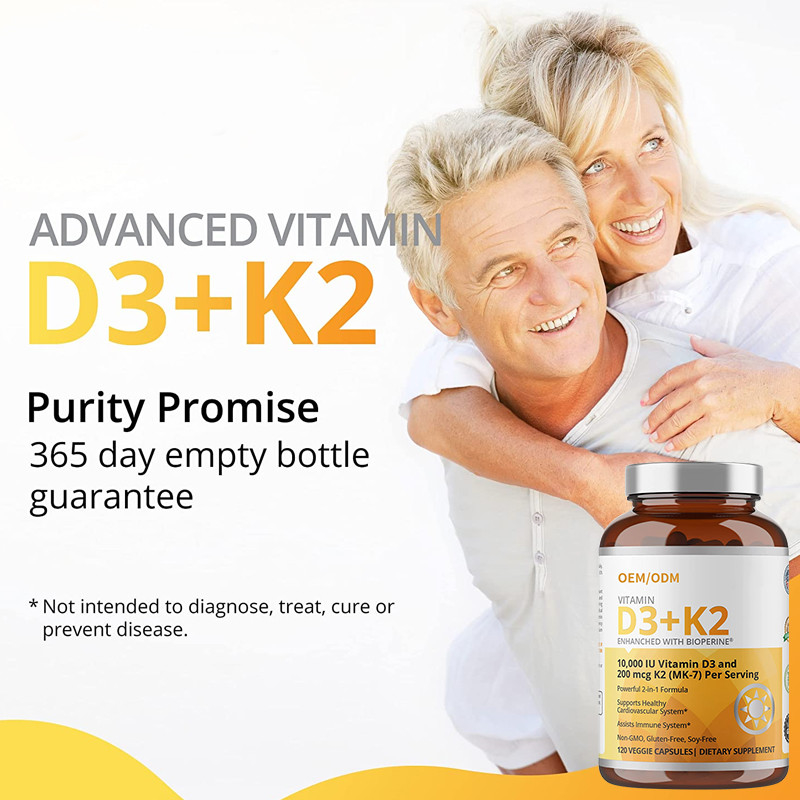 Não fórmula de GMO vitamina D3 Gummies de 5000 IU 90 cápsulas da vitamina K2 MK-7 do magnetocardiograma
