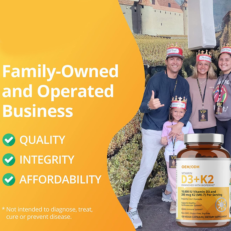 Não fórmula de GMO vitamina D3 Gummies de 5000 IU 90 cápsulas da vitamina K2 MK-7 do magnetocardiograma