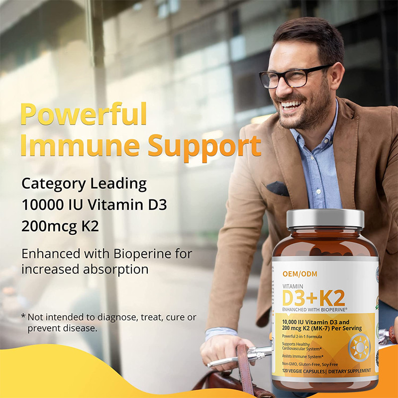 Não fórmula de GMO vitamina D3 Gummies de 5000 IU 90 cápsulas da vitamina K2 MK-7 do magnetocardiograma