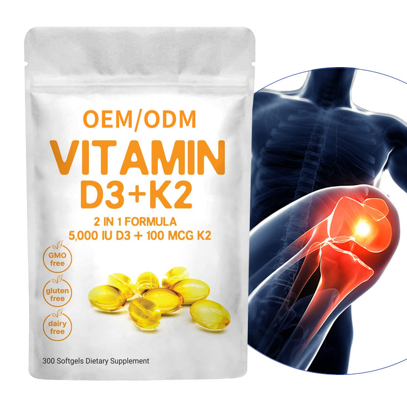 Vitamina feita sob encomenda D3 Gummies 5000 IU com K2 100 magnetocardiograma Softgels 2 em 1 coração imune do apoio