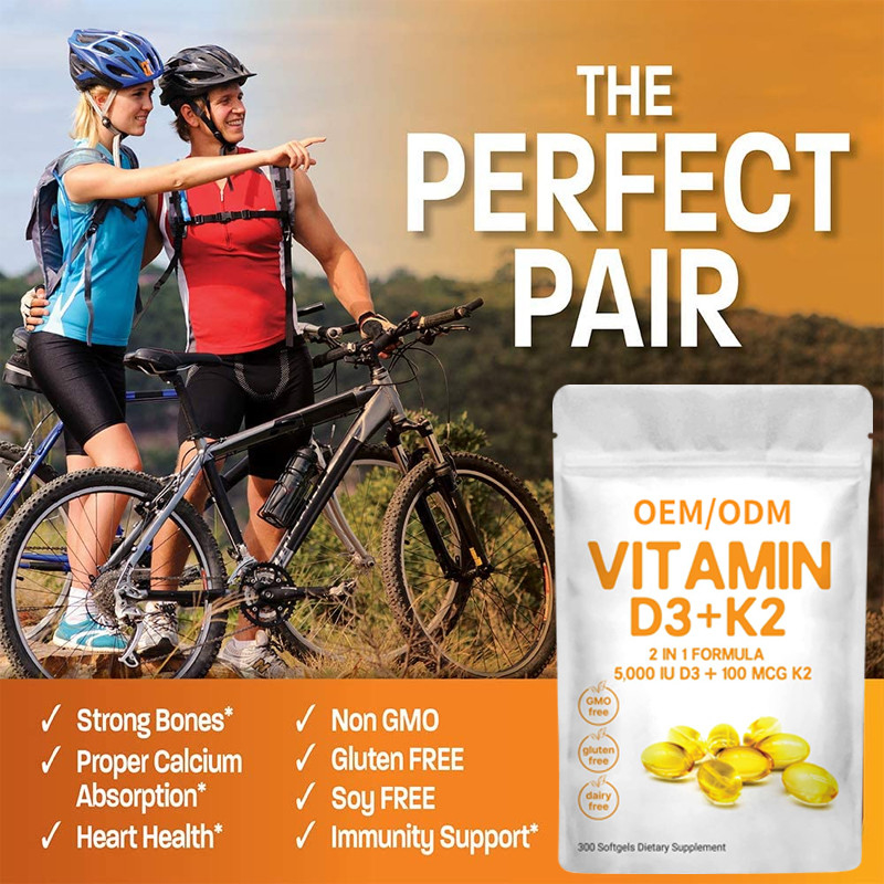 Vitamina feita sob encomenda D3 Gummies 5000 IU com K2 100 magnetocardiograma Softgels 2 em 1 coração imune do apoio