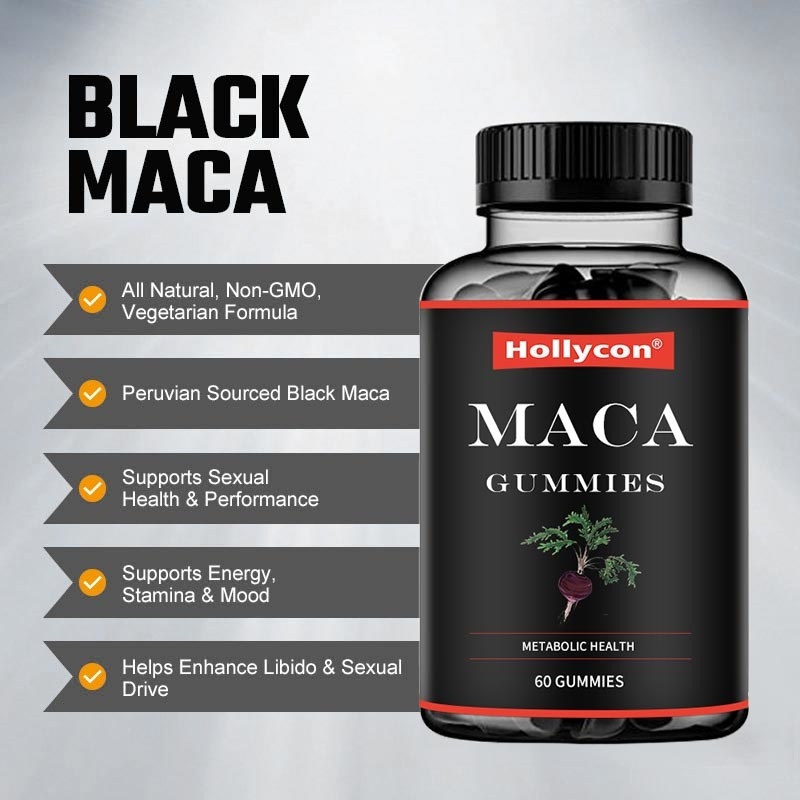 O equilíbrio de energia hormonal amarelo vermelho do apoio do preto de Gummies da raiz do ODM Maca melhora o foco do humor