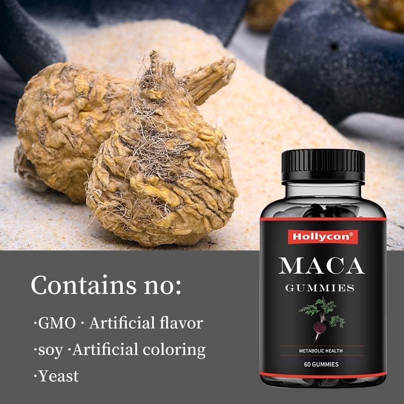 O equilíbrio de energia hormonal amarelo vermelho do apoio do preto de Gummies da raiz do ODM Maca melhora o foco do humor