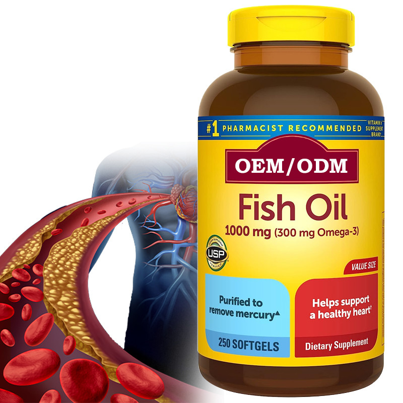 óleo de peixes da ômega 3 de 1000Mg Softgels para o suplemento saudável 250 Softgels ao apoio do coração fonte de 125 dias