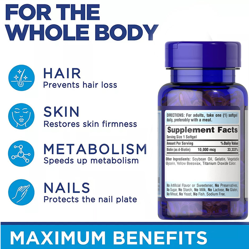 Contagem do magnetocardiograma Softgels 100 da rebrota 10000 da pele e dos pregos do cabelo de Gummies da vitamina da biotina do OEM Skincare