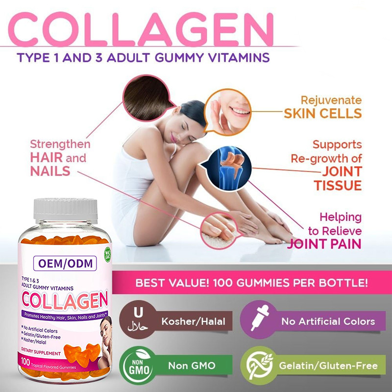 A pele de E.C. Para Cabelo da vitamina do zinco da biotina de Gummies 2500mcg do colagênio do ODM e prega o crescimento do cabelo
