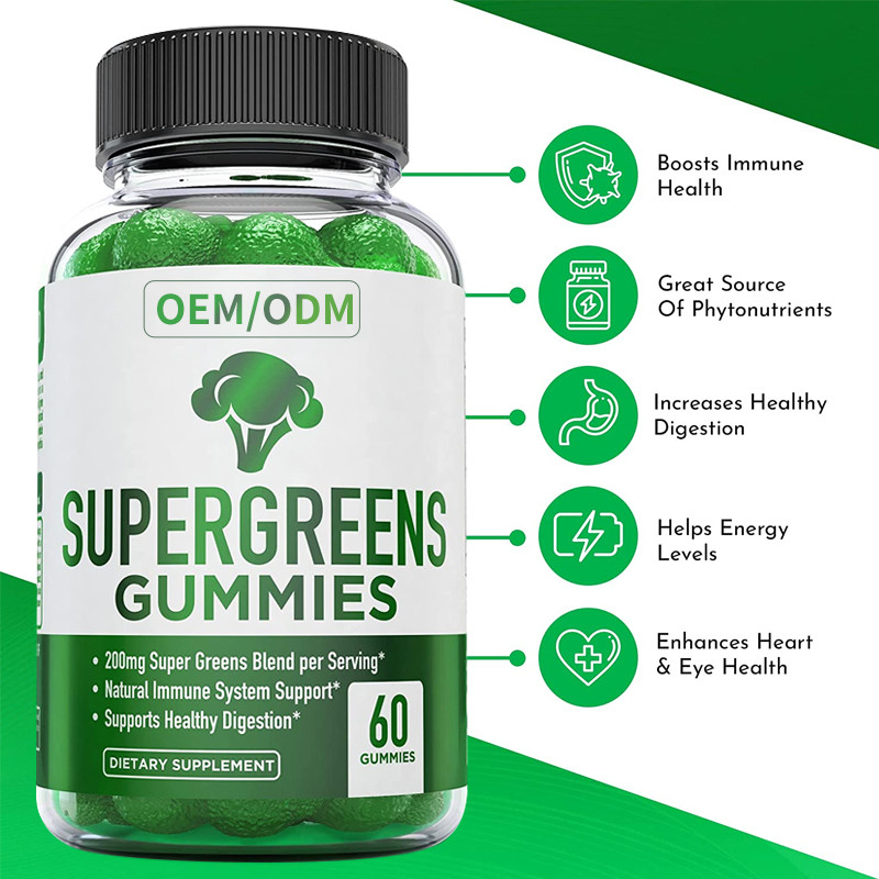 A planta essencial das vitaminas e dos minerais da vitamina gomosa verde super baseou o suplemento dietético ao apoio imune
