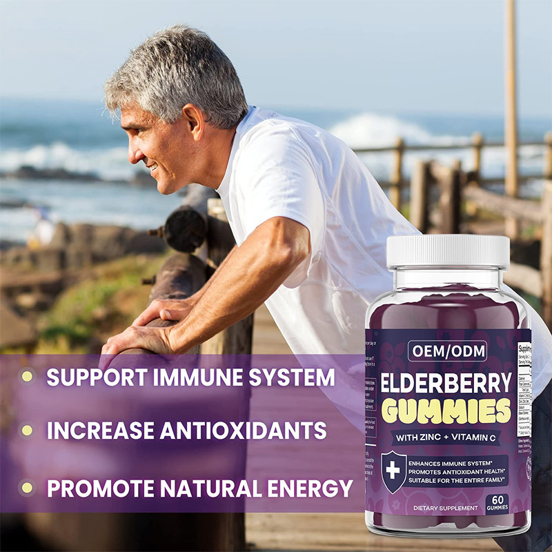 OEM & ODM Antioxidante Aumentar Elderberry Suporte Imune Para Adultos Zinco Vitamina Gummies