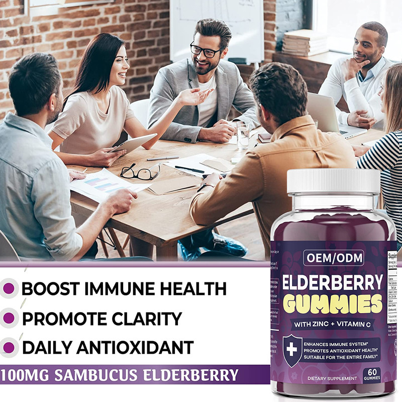 OEM & ODM Antioxidante Aumentar Elderberry Suporte Imune Para Adultos Zinco Vitamina Gummies