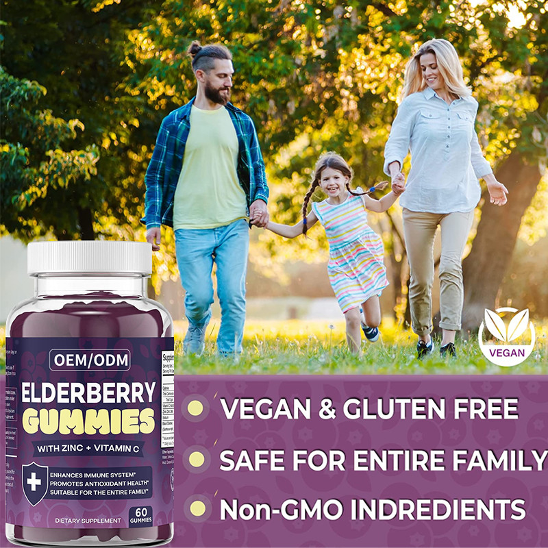OEM & ODM Antioxidante Aumentar Elderberry Suporte Imune Para Adultos Zinco Vitamina Gummies