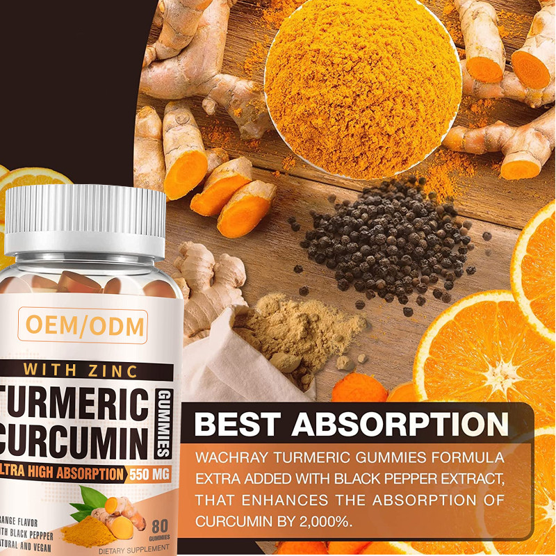 Cúrcuma 60PCS e Ginger With Black Pepper Supplement para a cúrcuma imune Ginger Gummies do apoio