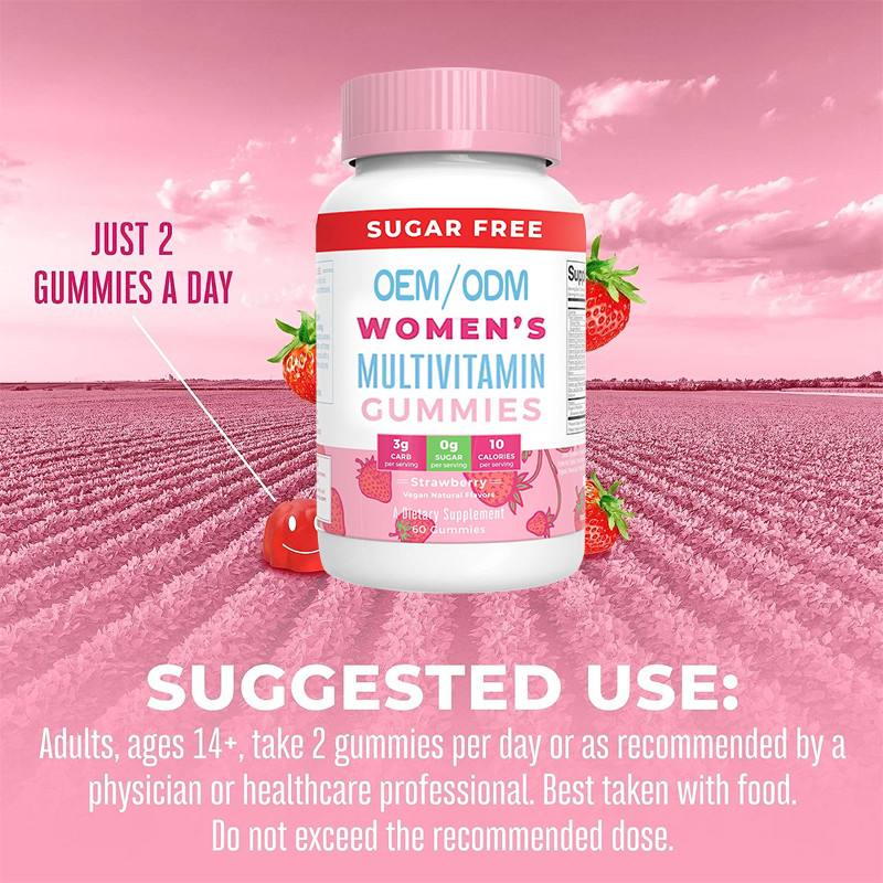 Vitaminas do multivitamínico das mulheres diárias do apoio imune com pele orgânica do cabelo dos ingredientes e para pregar gomoso