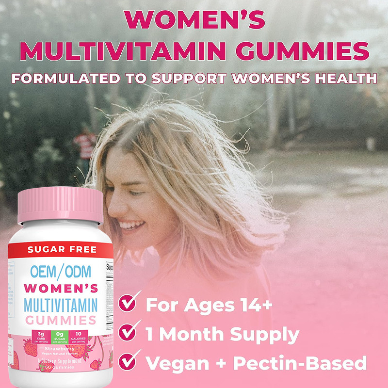 Vitaminas do multivitamínico das mulheres diárias do apoio imune com pele orgânica do cabelo dos ingredientes e para pregar gomoso