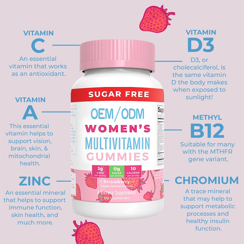 Vitaminas do multivitamínico das mulheres diárias do apoio imune com pele orgânica do cabelo dos ingredientes e para pregar gomoso