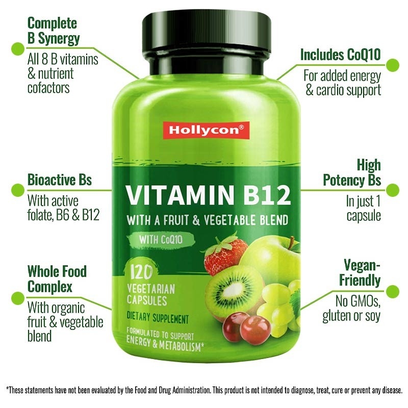 FDA Vitamina b12 Cápsulas Metil Folato Vitamina B6 Fruta Vegetal Mistura Suporta Energia Vegana Saudável