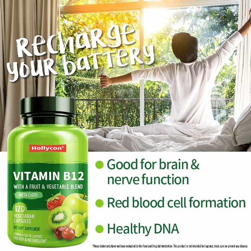 FDA Vitamina b12 Cápsulas Metil Folato Vitamina B6 Fruta Vegetal Mistura Suporta Energia Vegana Saudável