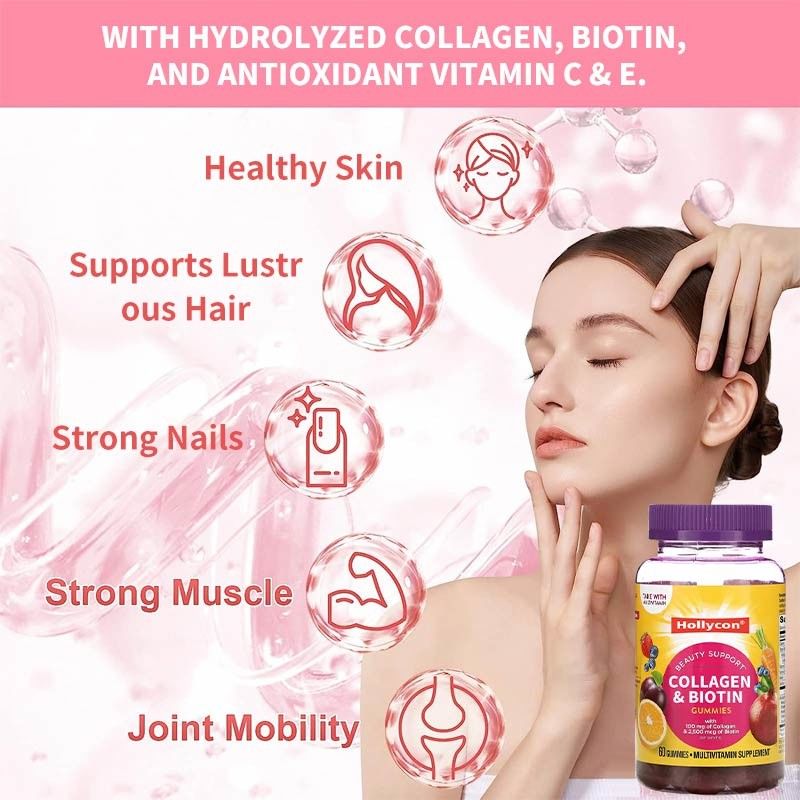 Gomas de vitamina de biotina vermelha de sala limpa OEM 30 porções por contêiner Produção não poluente