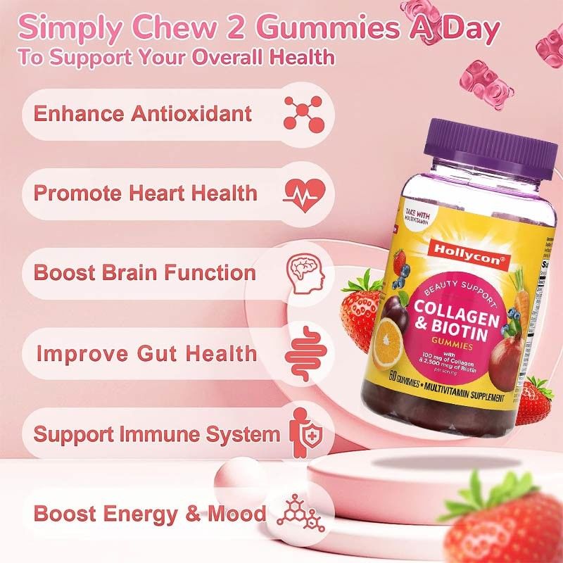 Gomas de vitamina de biotina vermelha de sala limpa OEM 30 porções por contêiner Produção não poluente