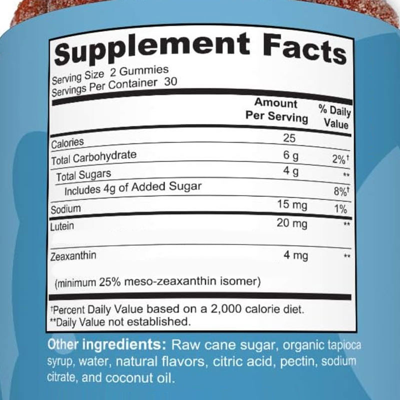 2500mcg Vitamina B7 Natural Zeaxantina Luteína Sabores Personalizados Produção Não Poluente Gomas para os Olhos