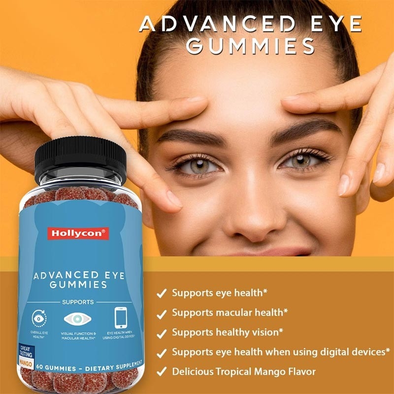 2500mcg Vitamina B7 Natural Zeaxantina Luteína Sabores Personalizados Produção Não Poluente Gomas para os Olhos