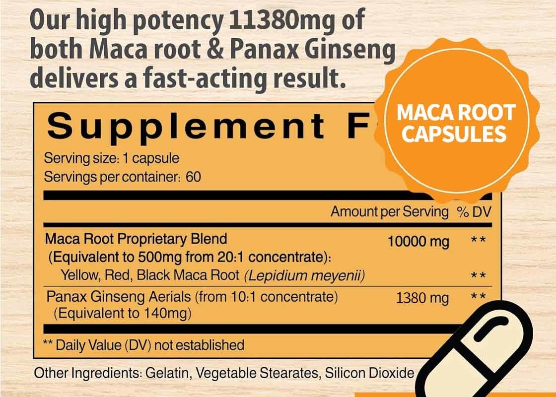 OEM 90 cápsulas Suplemento de raiz de maca para homens Suporte de energia aumento de resistência cápsulas