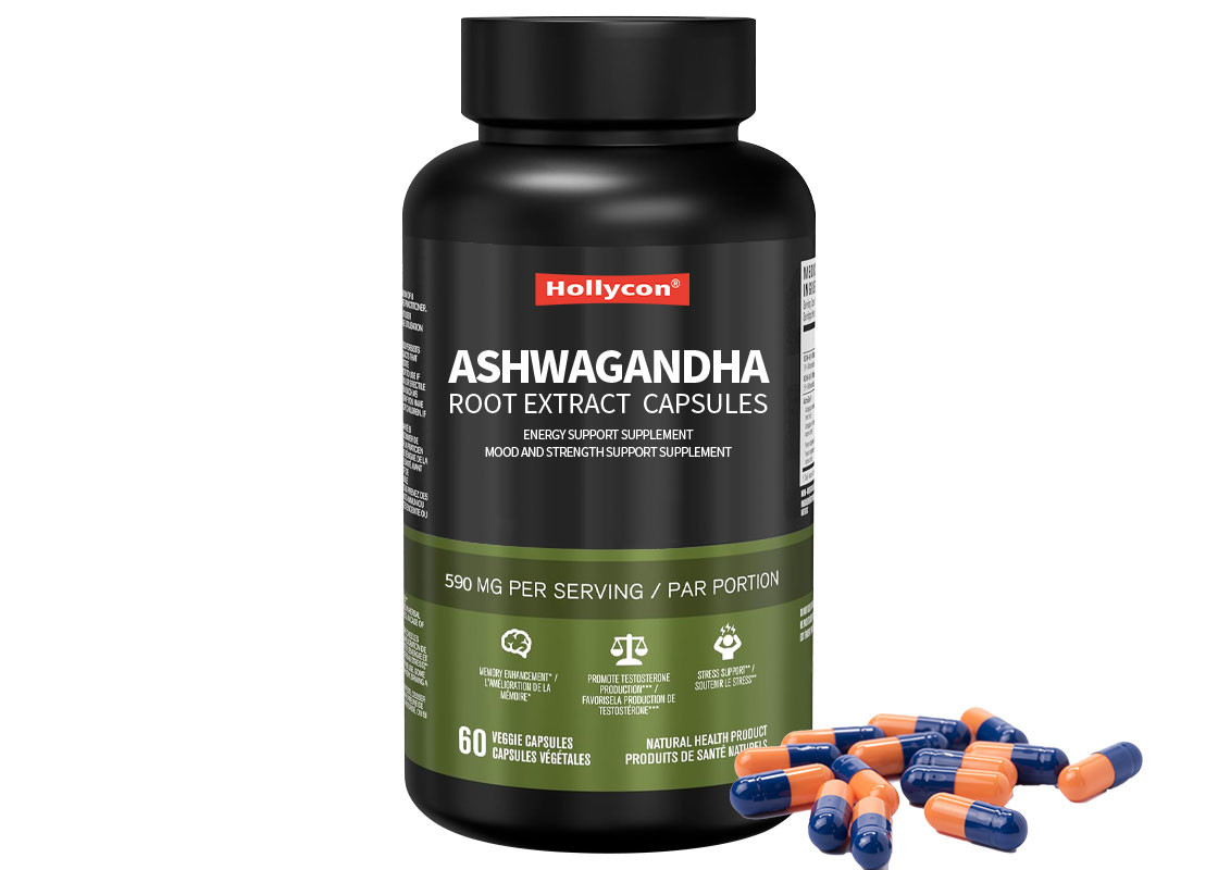 60pcs de extrato de raiz de Ashwagandha cápsulas Suplemento de apoio ao humor e força para alívio natural do estresse