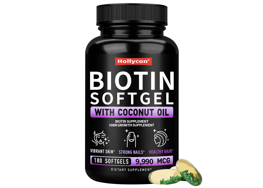 Biotina Vitamina Pura Goma com óleo de coco Softgels Crescimento mais rápido do cabelo para a pele e unhas Saúde Suplemento de biotina