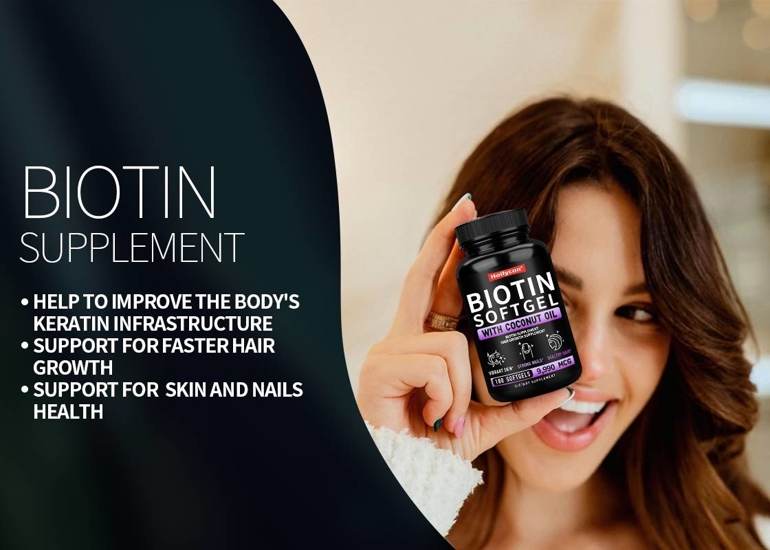 Biotina Vitamina Pura Goma com óleo de coco Softgels Crescimento mais rápido do cabelo para a pele e unhas Saúde Suplemento de biotina