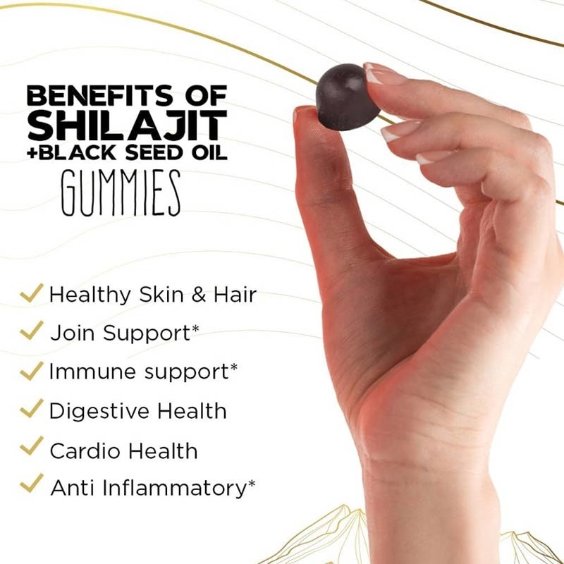 Suplemento de Shilajit Puros gomas com óleo de semente preta de alta potência gomas de resina do Himalaia puro