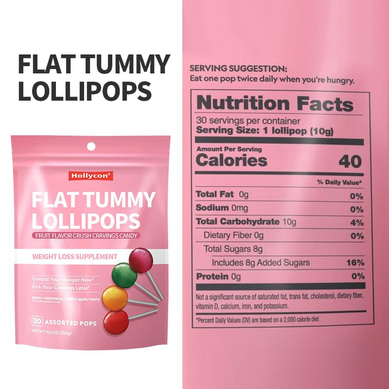 Marca Privada Fruta Sabor Crush Cravings Doces Barriga Flata Chupa-chupas Suplemento de Perda de Peso