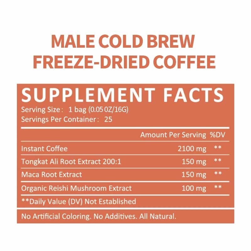 OEM Homem Cold Brew Freeze-Dried Coffee Energy Booster Resistência Performance Men Enhancement Instant Coffee Powder