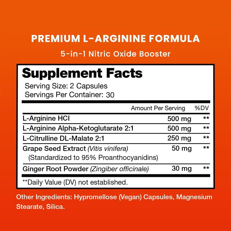 OEM Suplemento Premium de L-Arginina L-Arginina em pó e L-citrulina melhorada com sementes de uva e gengibre