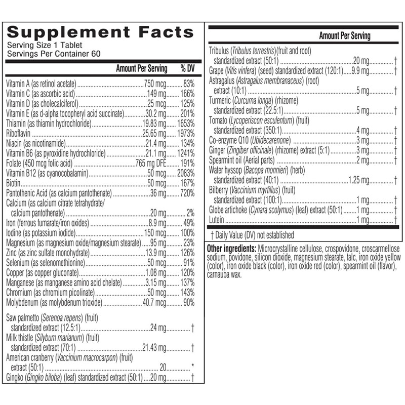 Proprietário de etiqueta diária de multivitamínicos comprimidos para homens vitaminas, antioxidantes e minerais homens 50+ multivitamínicos suplemento