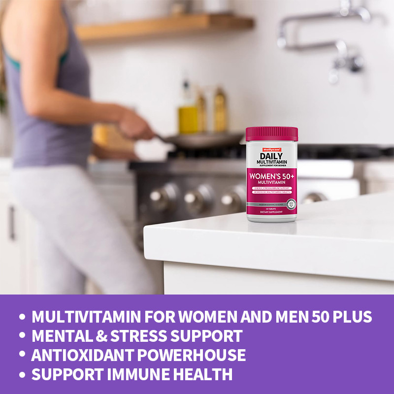 Suplemento Multivitamínico Diário Para Mulheres Energia, Estresse e Suporte Imune Mulheres 50+ Multivitamínicos comprimidos