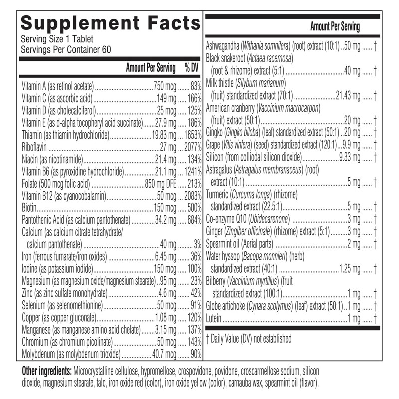 Suplemento Multivitamínico Diário Para Mulheres Energia, Estresse e Suporte Imune Mulheres 50+ Multivitamínicos comprimidos