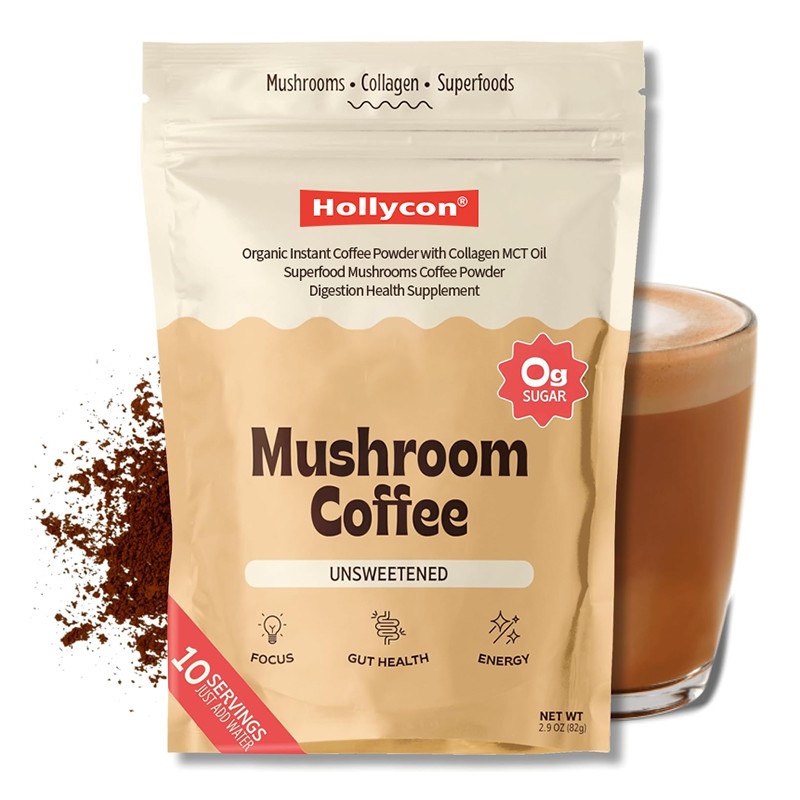 Café de cogumelos orgânicos instantâneos com colágeno Óleo MCT Digestão Suplemento de saúde Cogumelos Pó de café