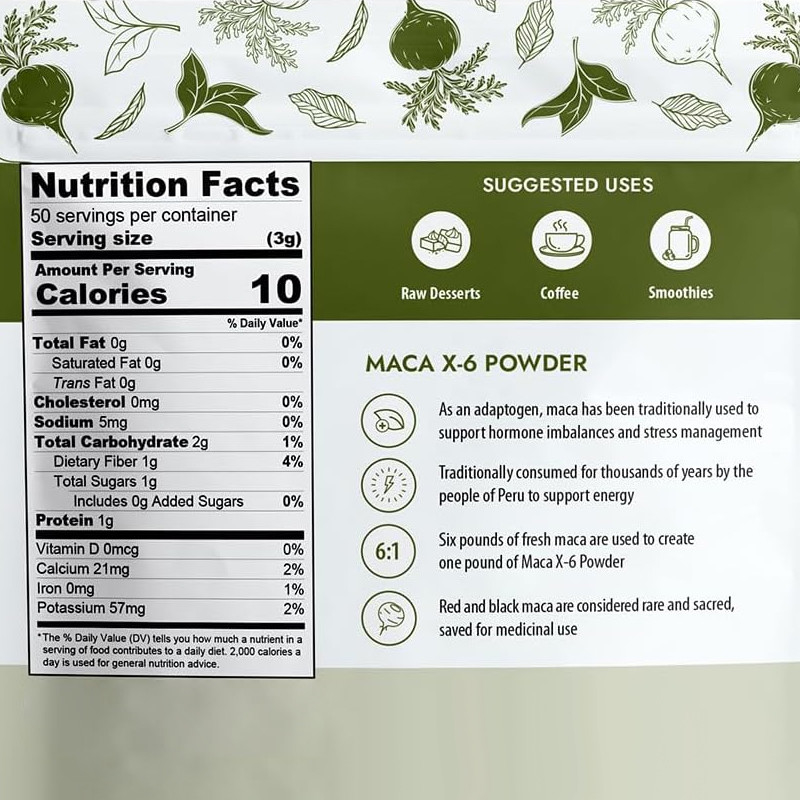 Maca X-6 orgânica em pó preto e vermelho, estimulante de energia natural para homens e mulheres, raiz de maca em pó
