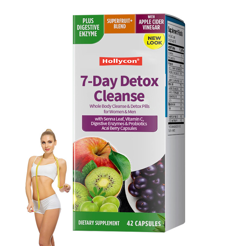7 dias de desintoxicação de limpeza cápsulas com folha de Senna vitamina C enzimas digestivas probióticos Acai Berry cápsulas