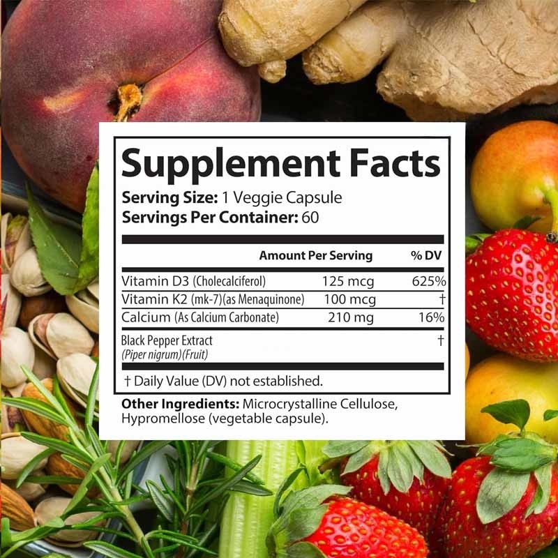 Suplementos de força óssea de apoio OEM para cápsulas de cálcio de vitamina D3 K2 imunes