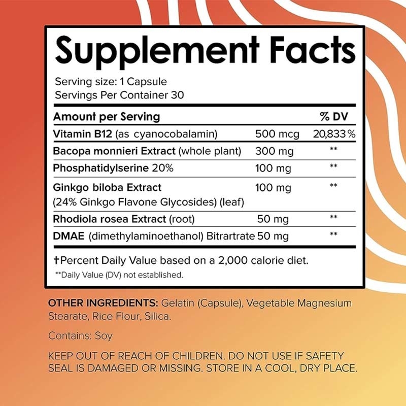 Suporte OEM Vitamina Vital Suplementos cerebrais para memória Vitamina B12 Capsulas cerebrais