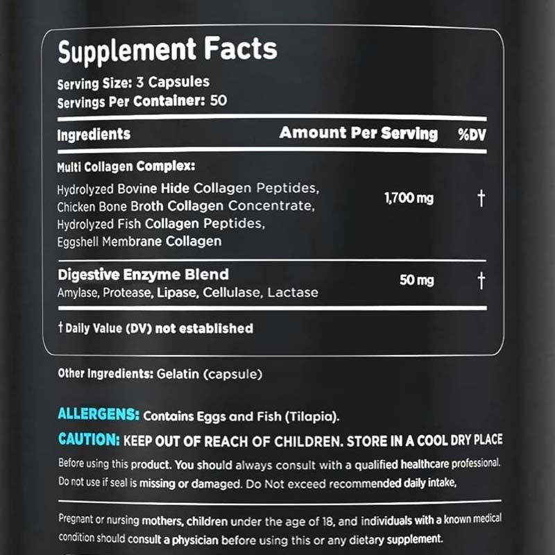 Apoio OEM Colágeno para Mulheres Homens Multiplas pílulas de colágeno Vitaminas cápsulas de colágeno