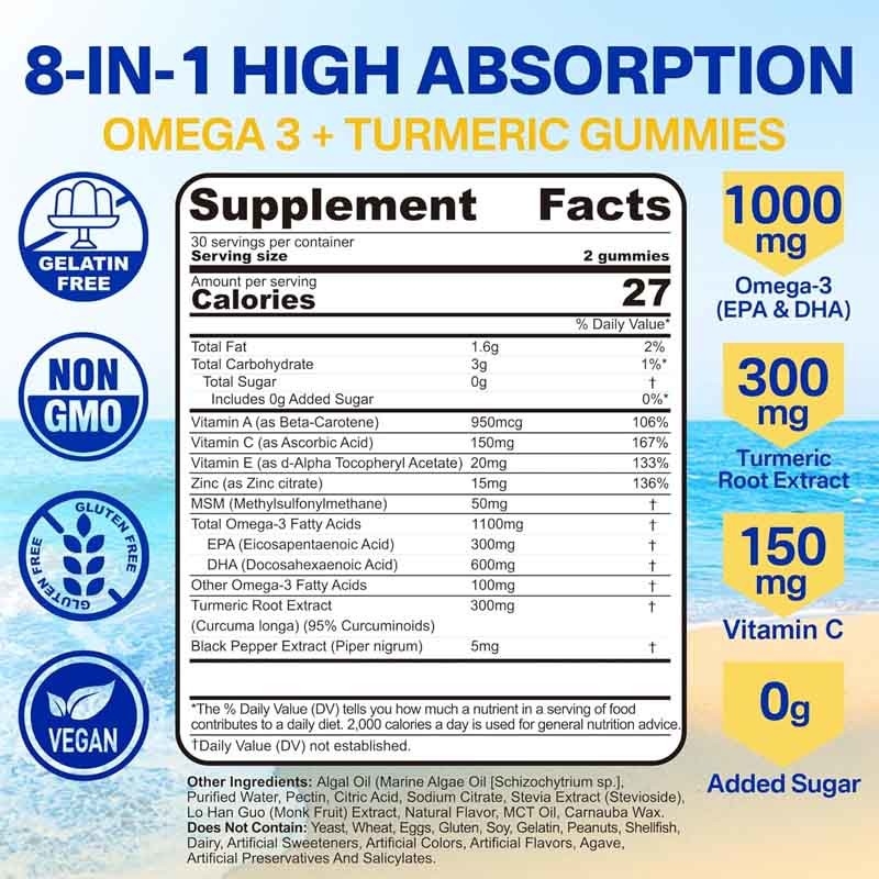 Apoio OEM DHA Vitamina A C E Zinco Cúrcuma para adultos Omega-3 Goma líquida