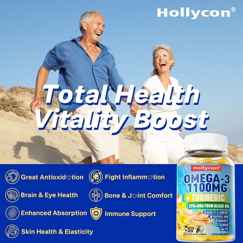 Apoio OEM DHA Vitamina A C E Zinco Cúrcuma para adultos Omega-3 Goma líquida