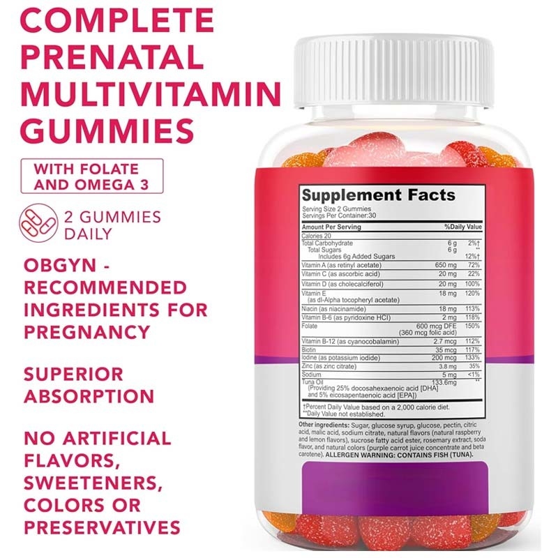 OEM DHA Folato Vitamina B C D Para suporte fetal e neural Gravidez Gomes pré-natais