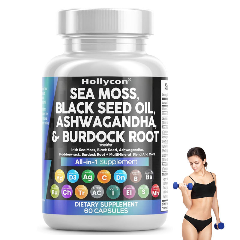 OEM Ashwagandha Cúrcuma Vitamina C D3 Para Adultos Mosso do Mar Capsulas de Óleo de Sementes Negras