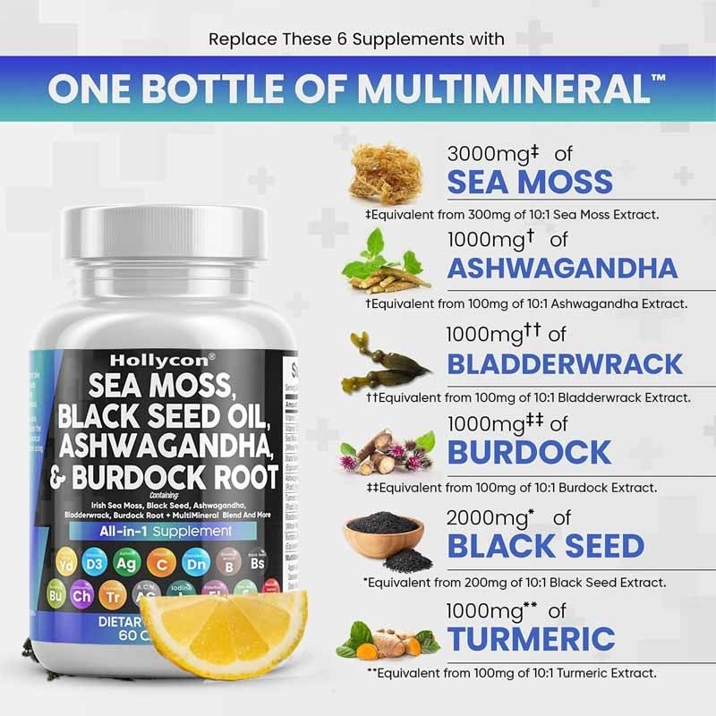 OEM Ashwagandha Cúrcuma Vitamina C D3 Para Adultos Mosso do Mar Capsulas de Óleo de Sementes Negras