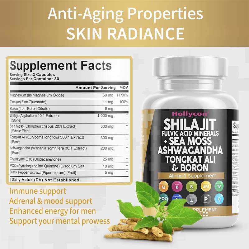 OEM Ashwagandha Tongkat Ali Boron Magnésio Para Homens Fulvico Ácido Shilajit cápsulas