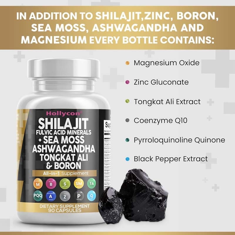 OEM Ashwagandha Tongkat Ali Boron Magnésio Para Homens Fulvico Ácido Shilajit cápsulas