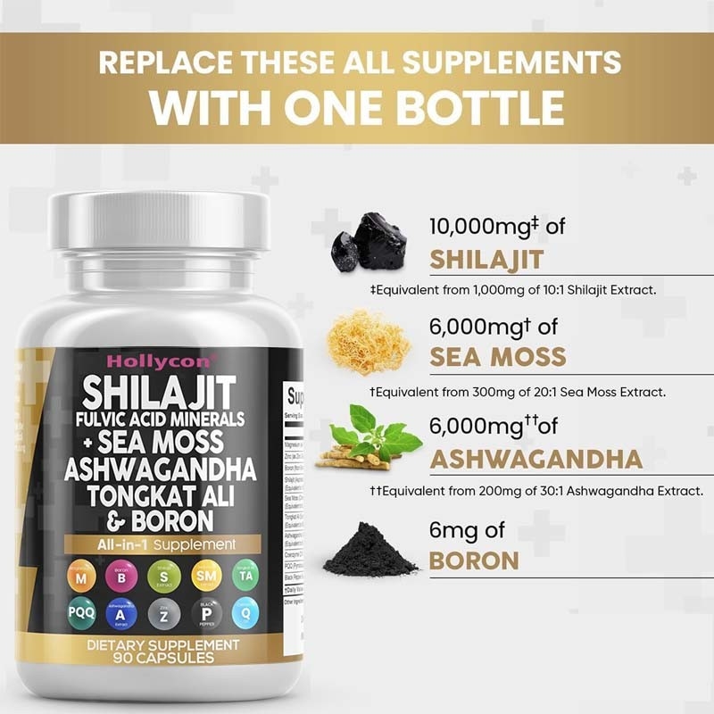 OEM Ashwagandha Tongkat Ali Boron Magnésio Para Homens Fulvico Ácido Shilajit cápsulas